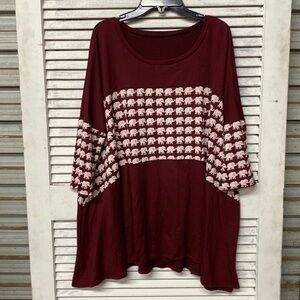 Women's Burgundy Elephant Print Top